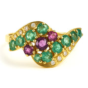 Anello - 18 carati Oro giallo, Smeraldi - Rubini - Diamanti - - 1.11ct. tw.