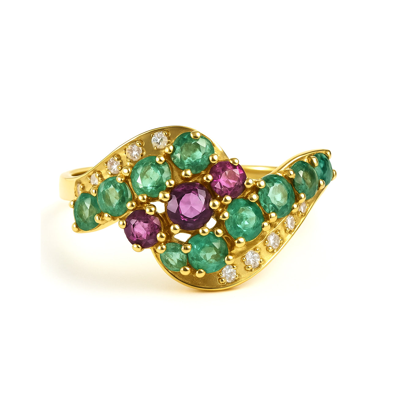 Anello - 18 carati Oro giallo, Smeraldi - Rubini - Diamanti - - 1.11ct. tw.