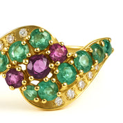 Anello - 18 carati Oro giallo, Smeraldi - Rubini - Diamanti - - 1.11ct. tw.