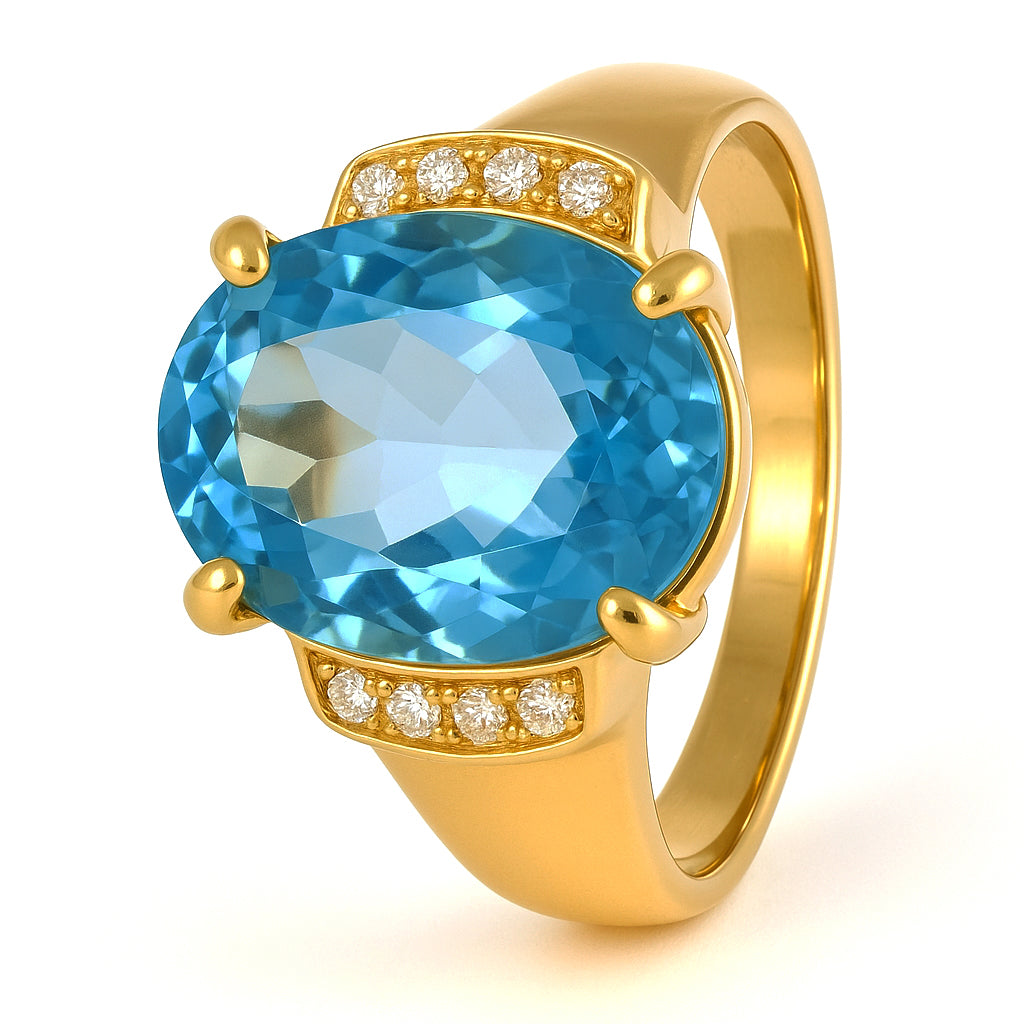 Anello - 18 carati Oro giallo - 4.28ct. tw. Topazio - Diamante