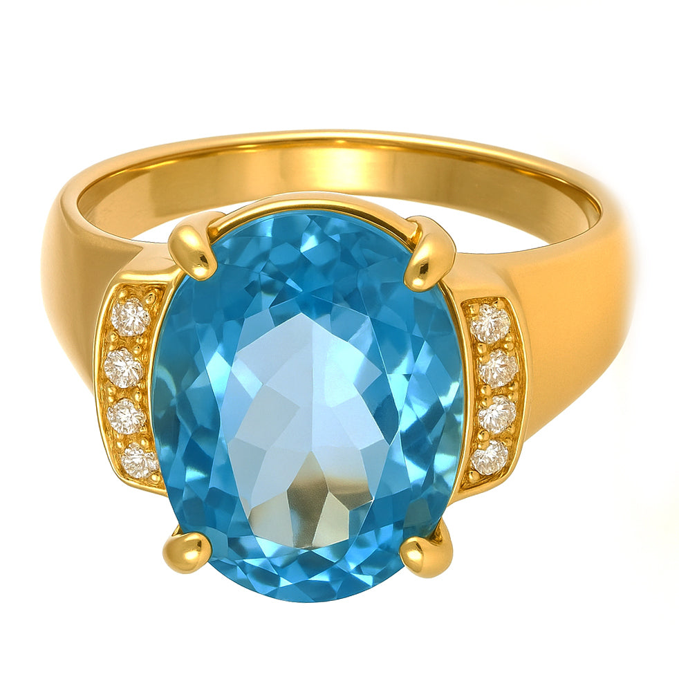 Anello - 18 carati Oro giallo - 4.28ct. tw. Topazio - Diamante