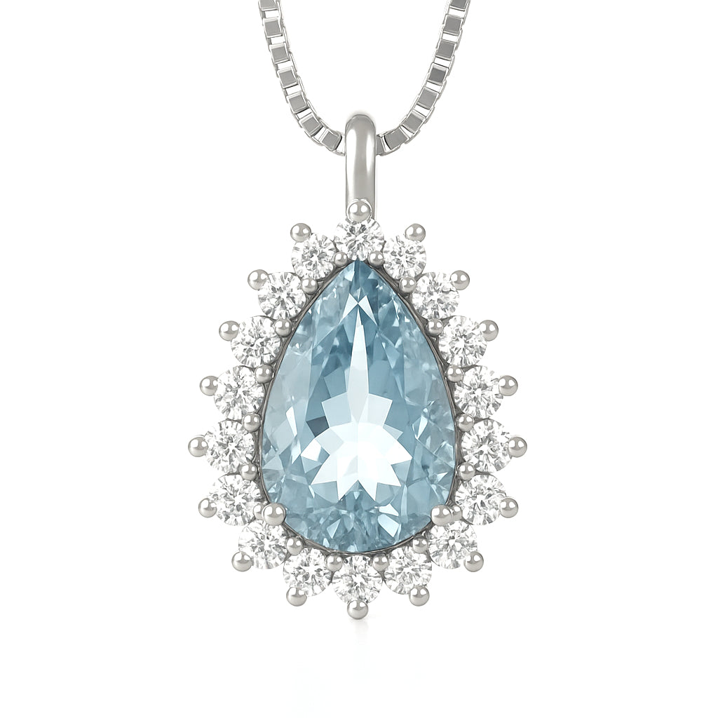 Collana con ciondolo - 18 carati Oro bianco - 1.24ct. tw. Acquamarina - Diamante