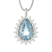 Collana con ciondolo - 18 carati Oro bianco - 1.24ct. tw. Acquamarina - Diamante