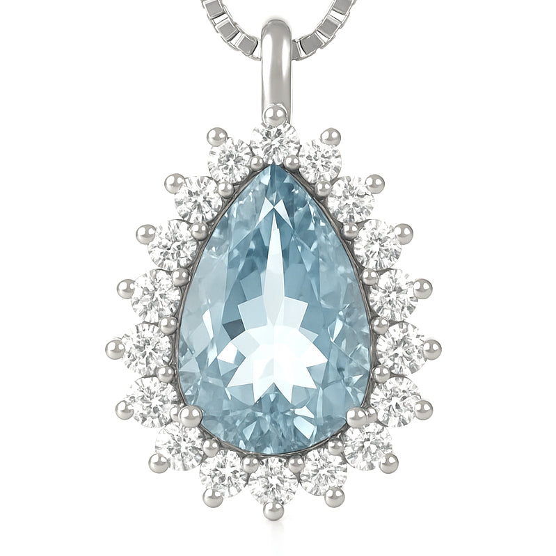 Collana con ciondolo - 18 carati Oro bianco - 1.24ct. tw. Acquamarina - Diamante