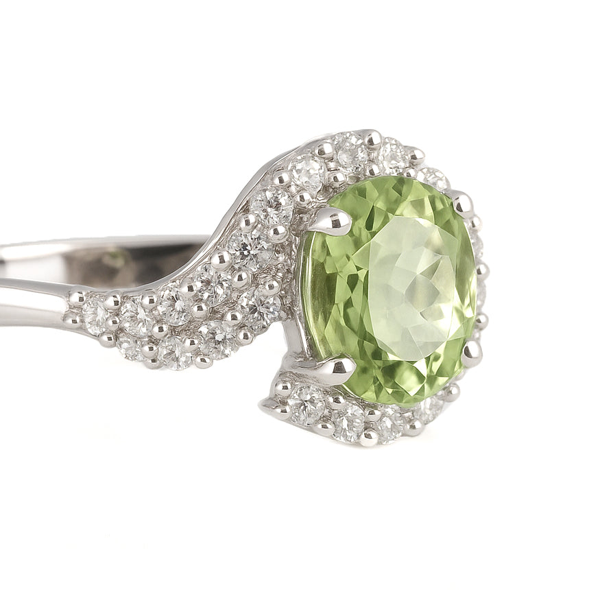 Anello - 18 carati Oro bianco - 1.57ct. tw. Tormalina - Diamante