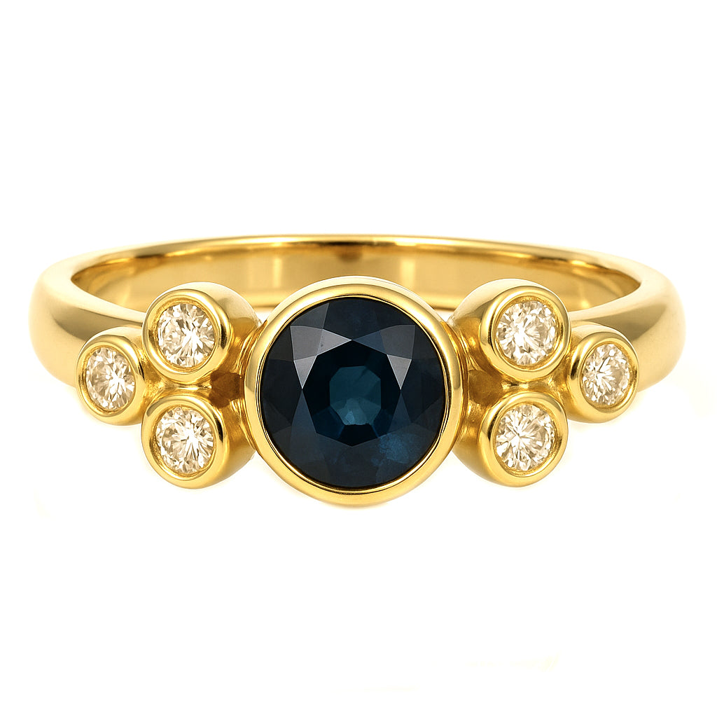 Anello - 18 carati Oro giallo - 0.81ct. tw. Zaffiro - Diamante