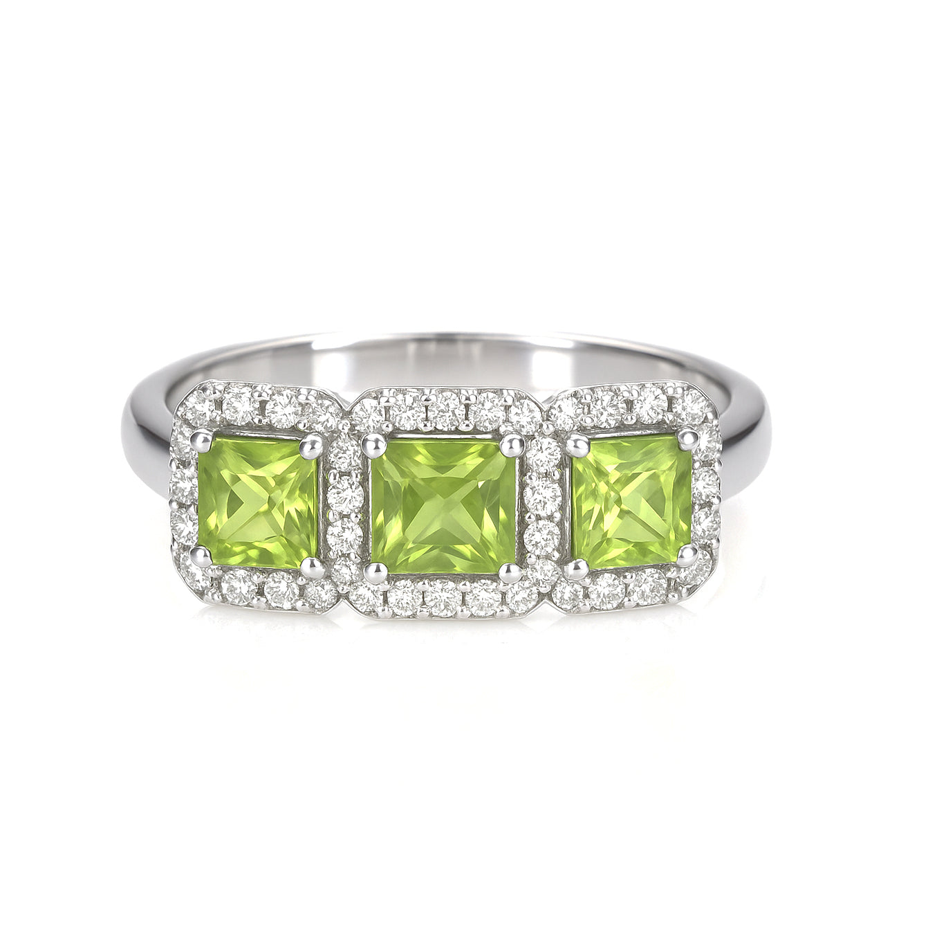 Anello - 18 carati Oro bianco - 1.09ct. tw. Peridoto - Diamante