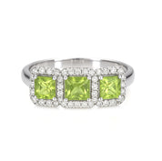 Anello - 18 carati Oro bianco - 1.09ct. tw. Peridoto - Diamante