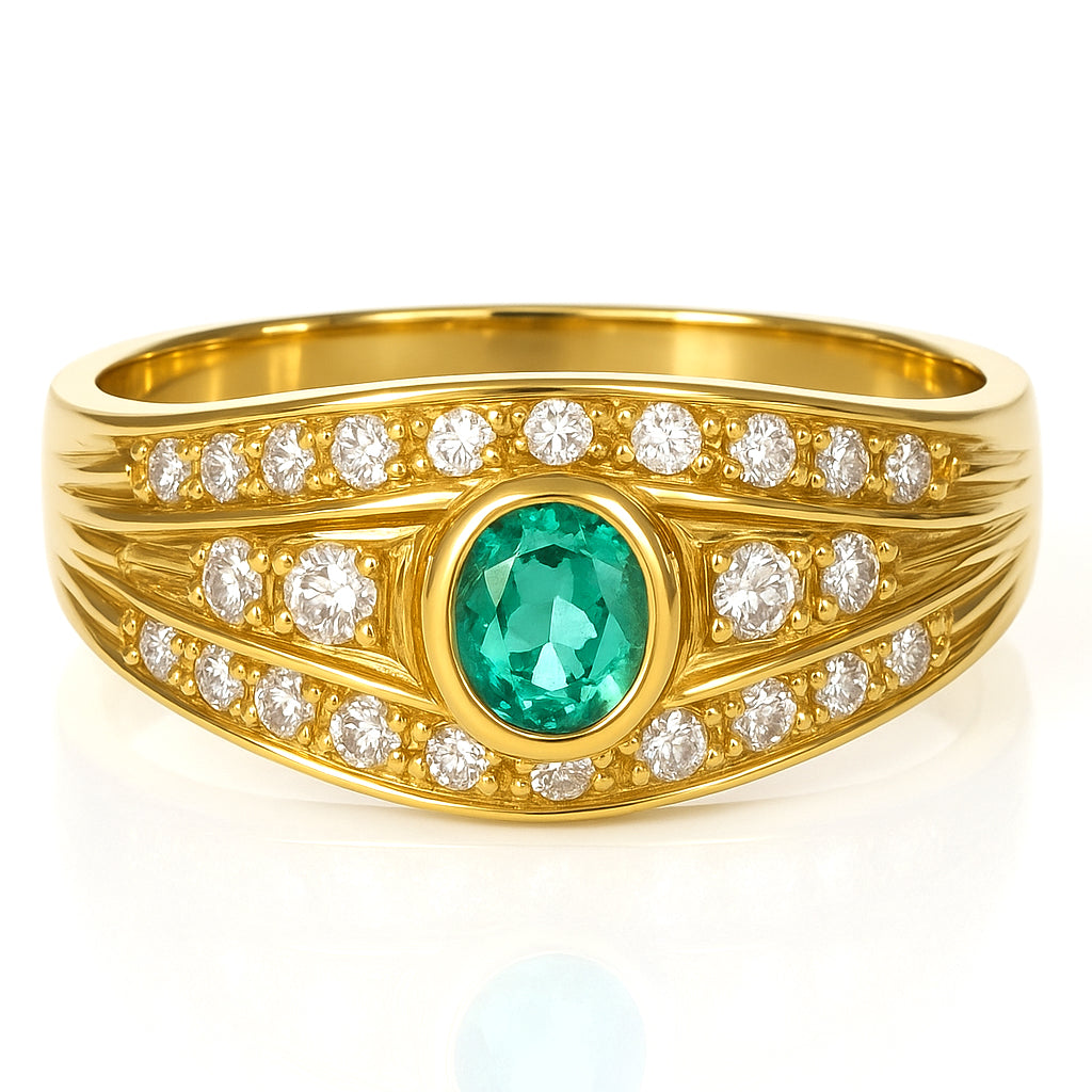 Anello - 18 carati Oro giallo - 0.89ct. tw. Smeraldo - Diamante