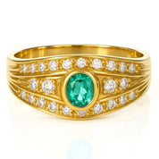 Anello - 18 carati Oro giallo - 0.89ct. tw. Smeraldo - Diamante