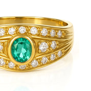 Anello - 18 carati Oro giallo - 0.89ct. tw. Smeraldo - Diamante