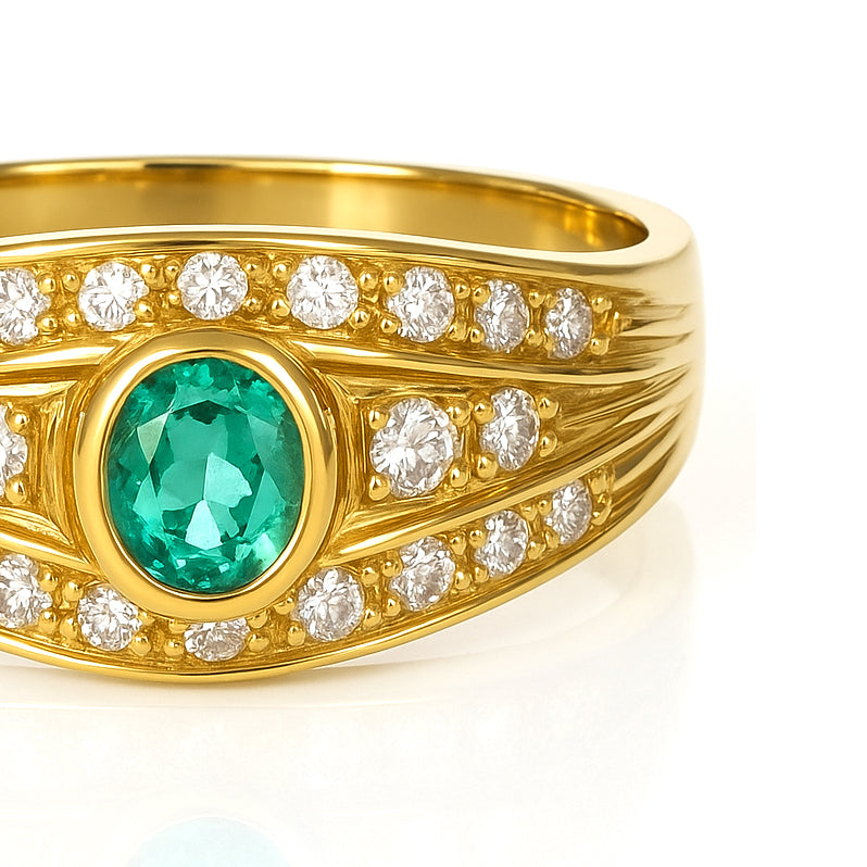 Anello - 18 carati Oro giallo - 0.89ct. tw. Smeraldo - Diamante