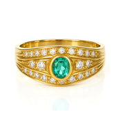 Anello - 18 carati Oro giallo - 0.89ct. tw. Smeraldo - Diamante