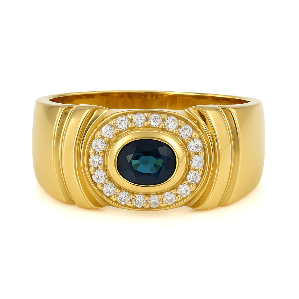 Anello - 18 carati Oro giallo - 0.19ct. tw. Zaffiro - Diamante