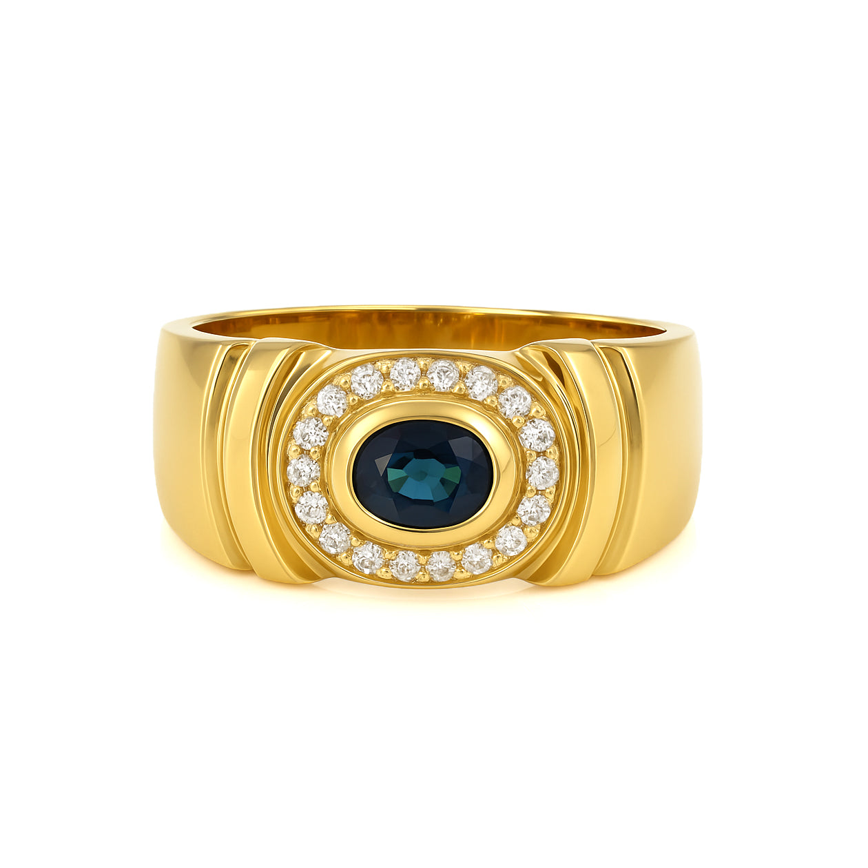 Anello - 18 carati Oro giallo - 0.19ct. tw. Zaffiro - Diamante