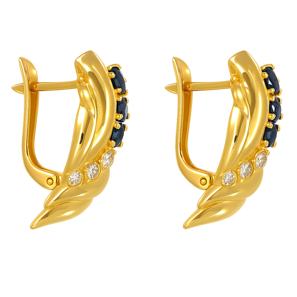 Orecchini - 18 carati Oro giallo - 0.66ct. tw. Zaffiro - Diamante