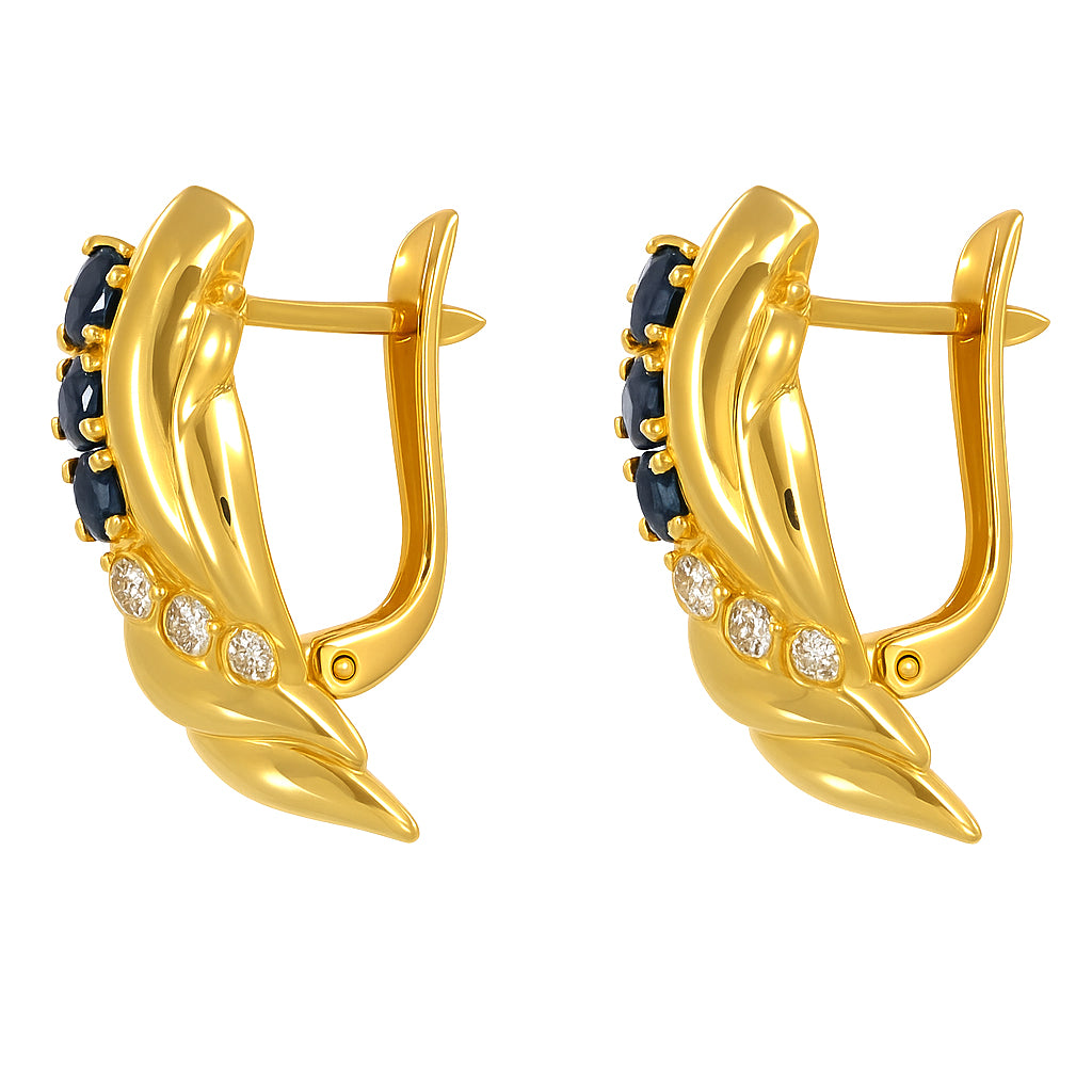 Orecchini - 18 carati Oro giallo - 0.66ct. tw. Zaffiro - Diamante