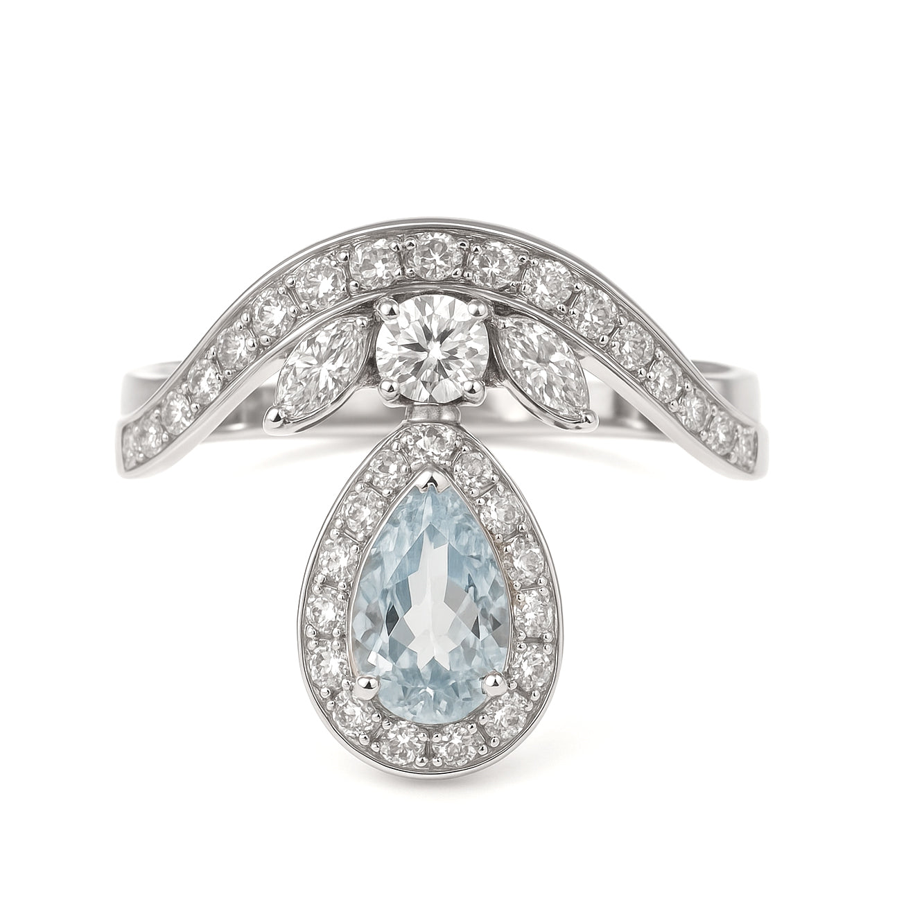 Anello - 18 carati Oro bianco - 1.74ct. tw. Acquamarina - Diamante