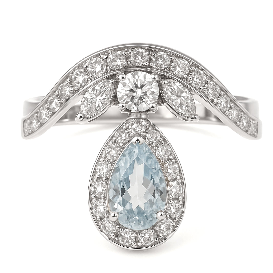 Anello - 18 carati Oro bianco - 1.74ct. tw. Acquamarina - Diamante