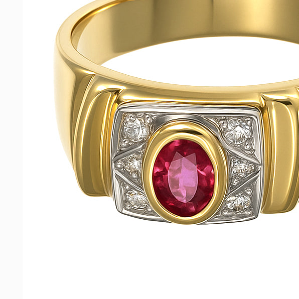 Anello - 18 carati Oro bianco, Oro giallo - 0.20ct. tw. Rubino - Diamante