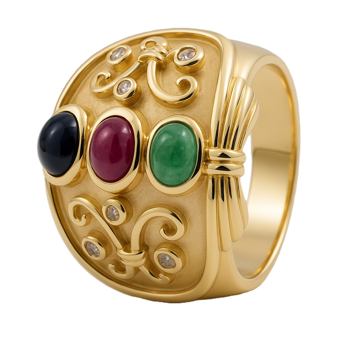 Anello - 14 carati Oro giallo, Zaffiro - Rubino - Smeraldo - Diamanti - 1.02ct. tw.