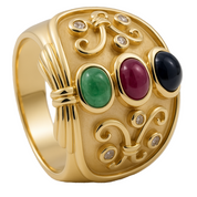 Anello - 14 carati Oro giallo, Zaffiro - Rubino - Smeraldo - Diamanti - 1.02ct. tw.