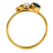 Anello - 18 carati Oro giallo, Oro bianco - 0.13ct. tw. Zaffiro - Diamante