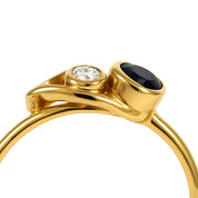 Anello - 18 carati Oro giallo, Oro bianco - 0.13ct. tw. Zaffiro - Diamante