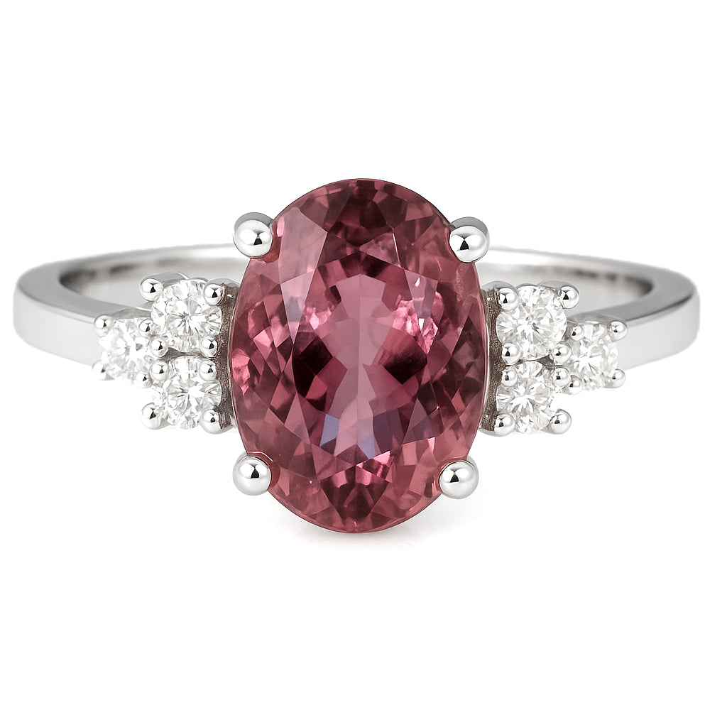 Anello - 18 carati Oro bianco - 2.12ct. tw. Tormalina - Diamante