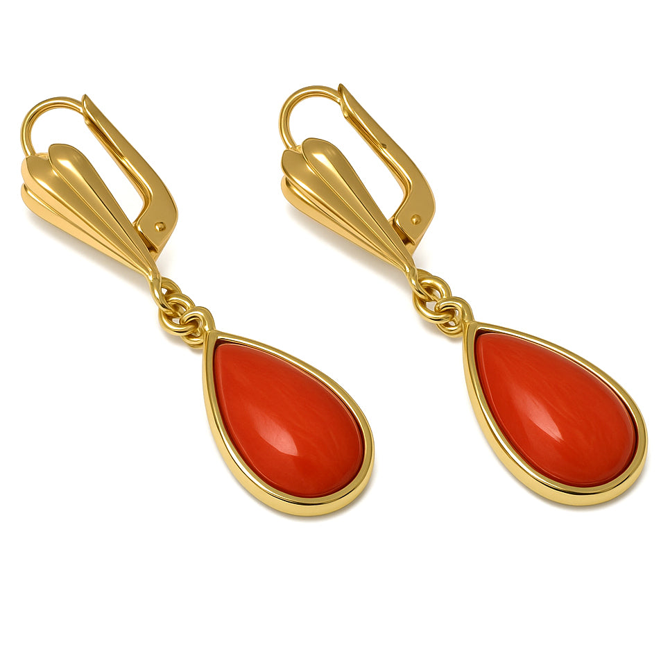 Orecchini - 18 carati Oro giallo Corallo