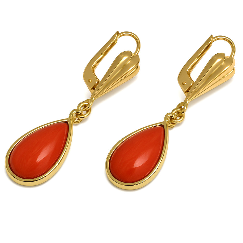 Orecchini - 18 carati Oro giallo Corallo