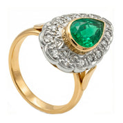 Anello in Oro giallo 14 carati e Argento 800 - Smeraldo e  Diamanti