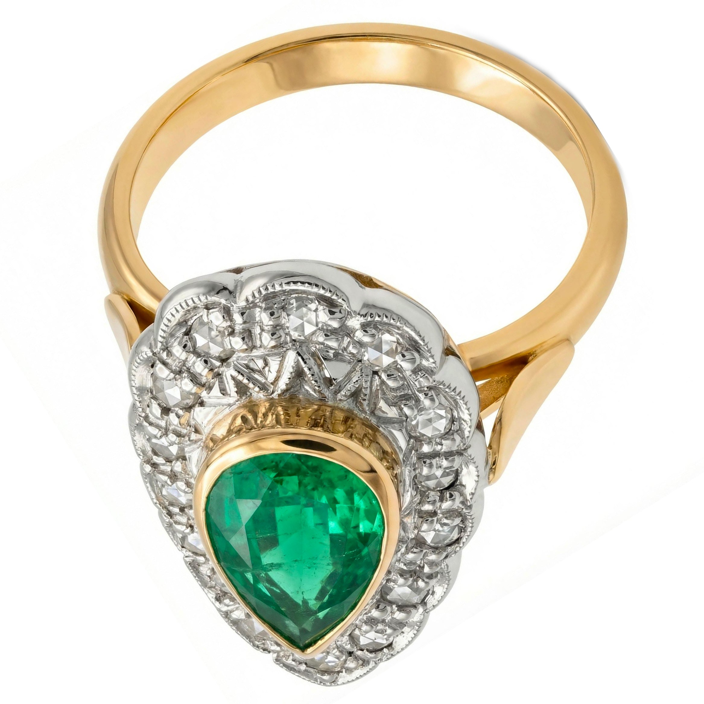 Anello in Oro giallo 14 carati e Argento 800 - Smeraldo e  Diamanti