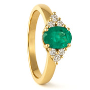 Anello - 18 carati Oro giallo - 0.92ct. tw. Smeraldo - Diamante