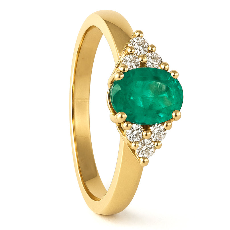 Anello - 18 carati Oro giallo - 0.92ct. tw. Smeraldo - Diamante