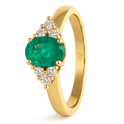 Anello - 18 carati Oro giallo - 0.92ct. tw. Smeraldo - Diamante