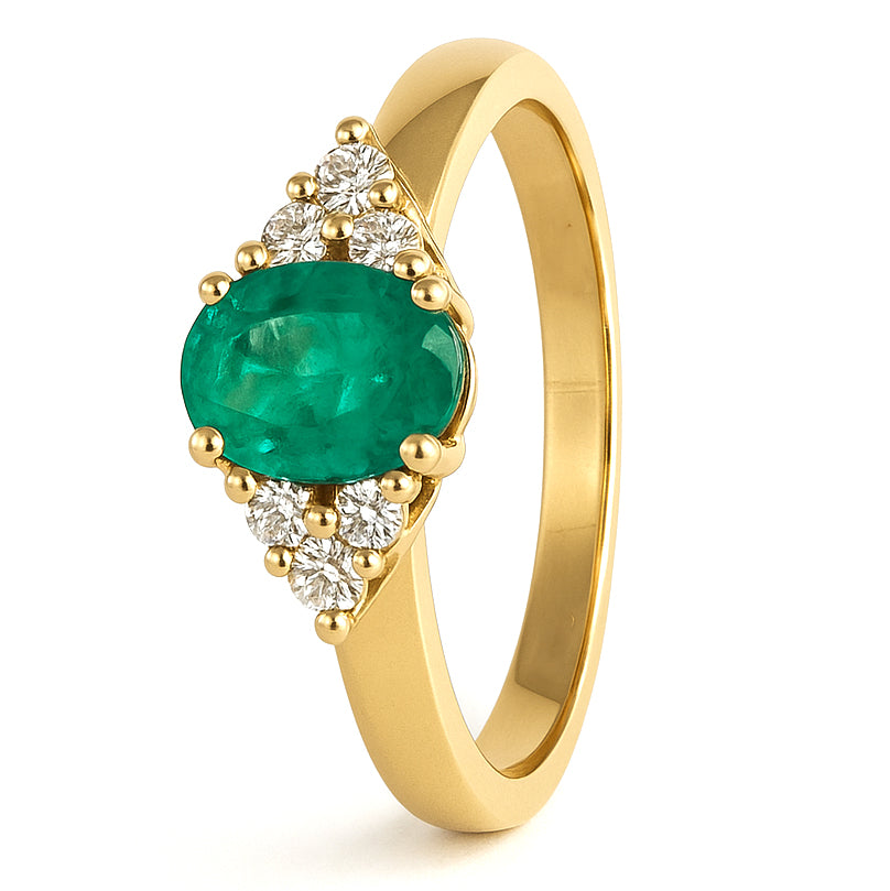 Anello - 18 carati Oro giallo - 0.92ct. tw. Smeraldo - Diamante