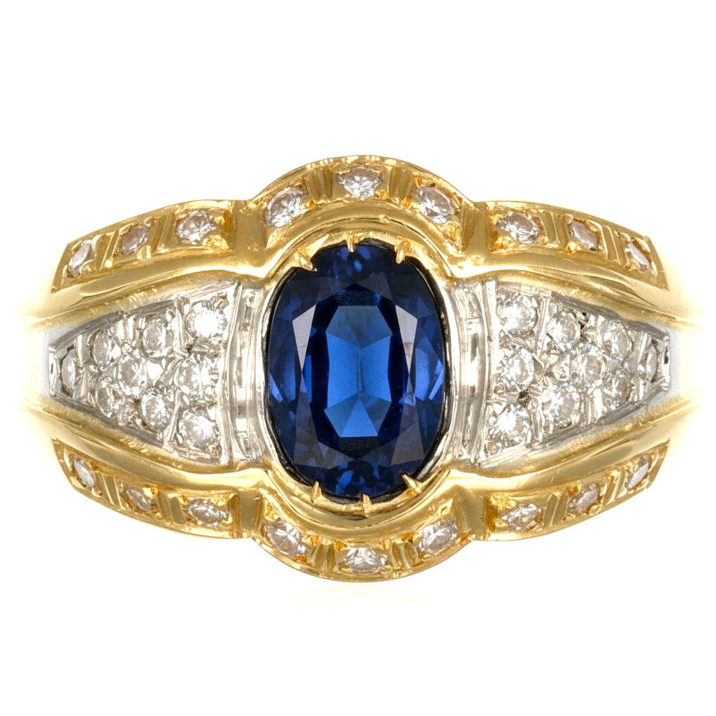 Anello - 18 carati Oro giallo, Oro bianco - 1.425ct. tw. Zaffiro - Diamante