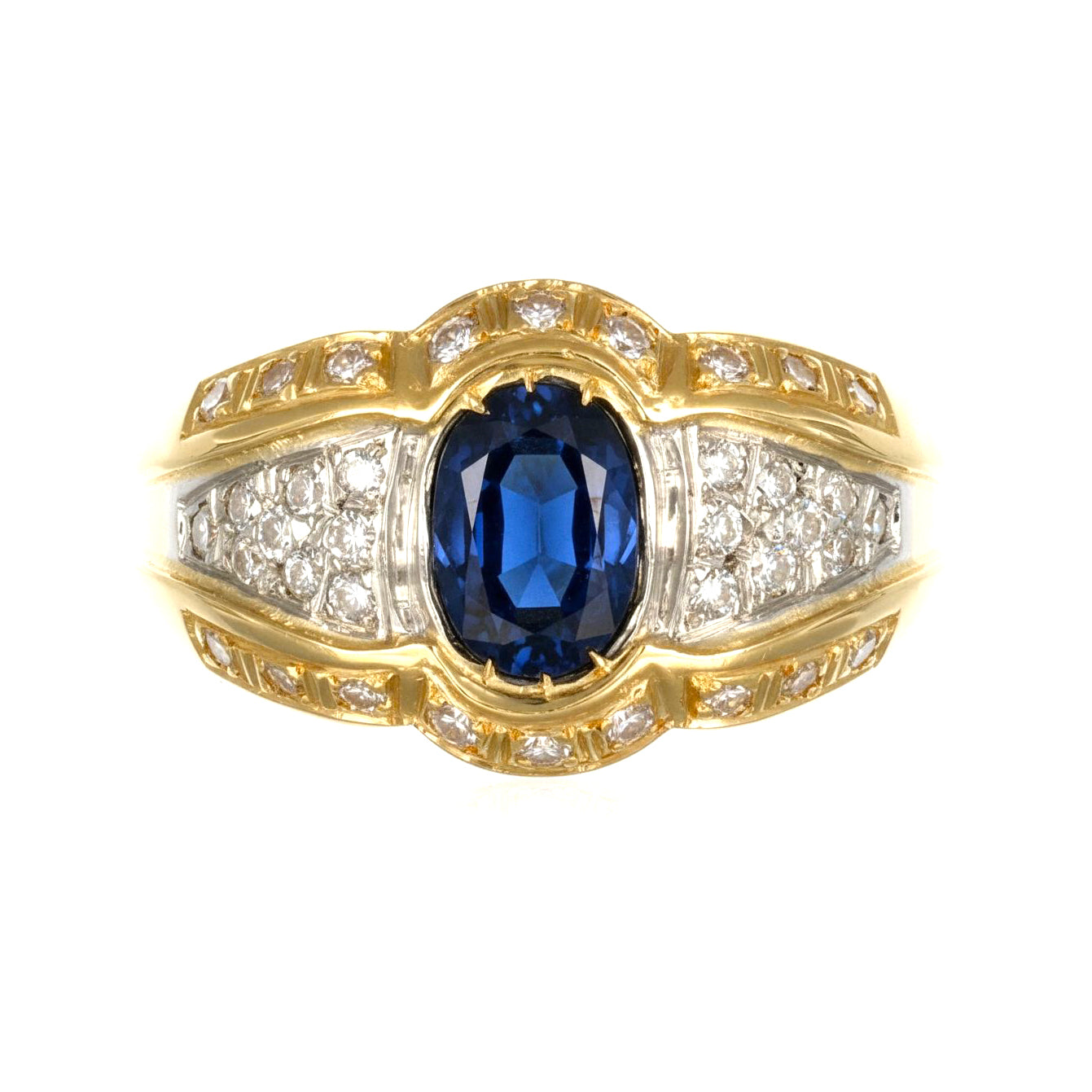 Anello - 18 carati Oro giallo, Oro bianco - 1.425ct. tw. Zaffiro - Diamante