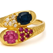 Anello - 18 carati Oro giallo, Zaffiri - Rubini - Diamanti - 0.83ct. tw.