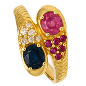 Anello - 18 carati Oro giallo, Zaffiri - Rubini - Diamanti - 0.83ct. tw.