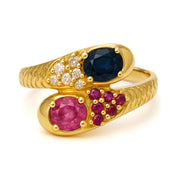 Anello - 18 carati Oro giallo, Zaffiri - Rubini - Diamanti - 0.83ct. tw.