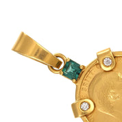 Ciondolo - 18 carati Oro giallo, Moneta 22 Kt - 0.51ct. tw. Smeraldo - Diamante