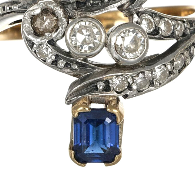 Anello - 18 carati Argento, Oro giallo - 1.95ct. tw. Zaffiro - Diamante