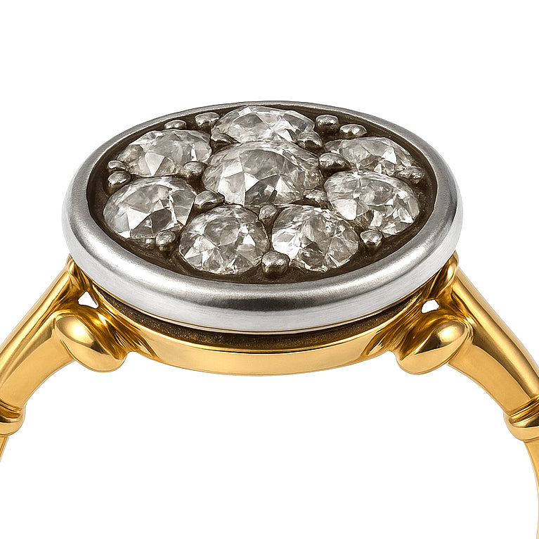 Anello in Oro giallo 18 carati e Argento 800 -  Diamanti