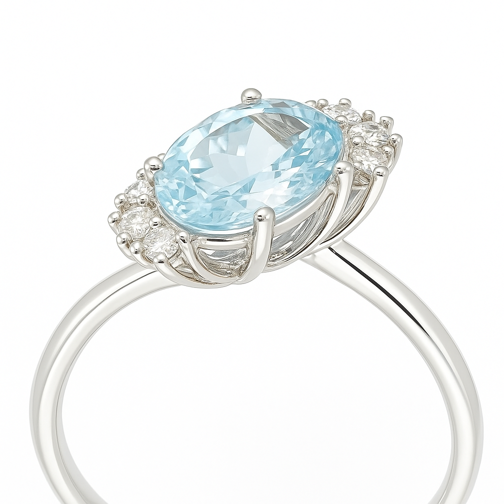 Anello - 18 carati Oro bianco - 1.66ct. tw. Acquamarina - Diamante