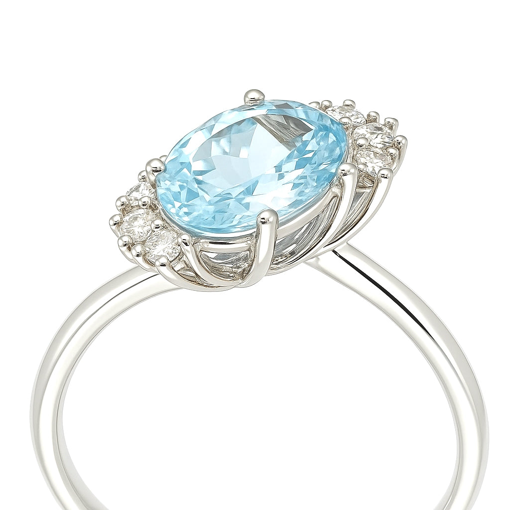 Anello - 18 carati Oro bianco - 1.66ct. tw. Acquamarina - Diamante