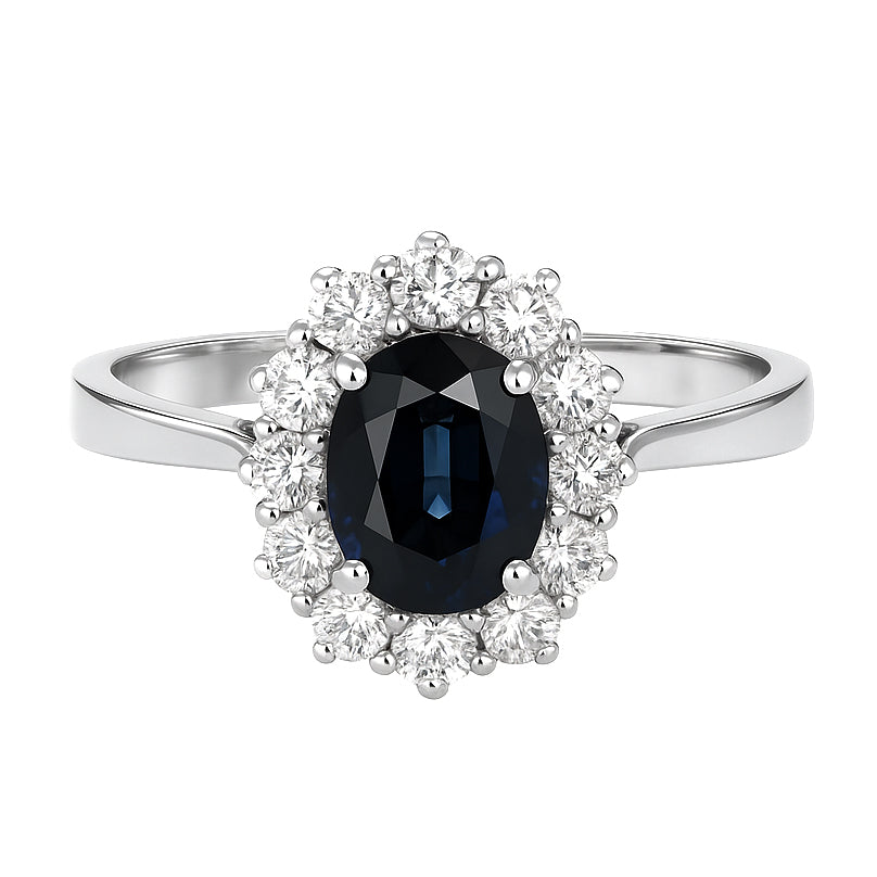 Anello - 18 carati Oro bianco - 1.05ct. tw. Zaffiro - Diamante