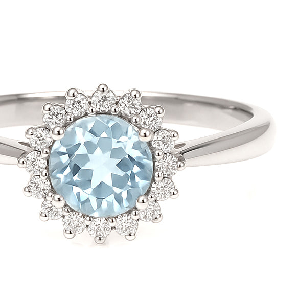 Anello - 18 carati Oro bianco - 0.96ct. tw. Acquamarina - Diamante