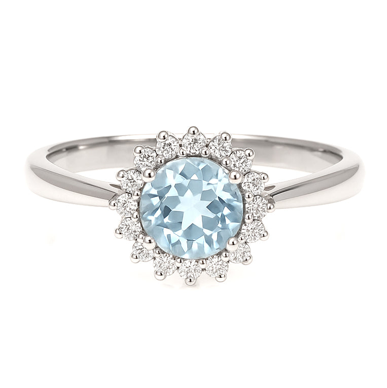 Anello - 18 carati Oro bianco - 0.96ct. tw. Acquamarina - Diamante